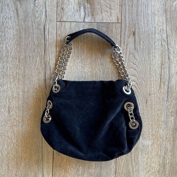 Buffalo David Bitton Black Velvet Silver Chain Strap Squishy Hobo Shoulder Bag - Picture 7 of 17